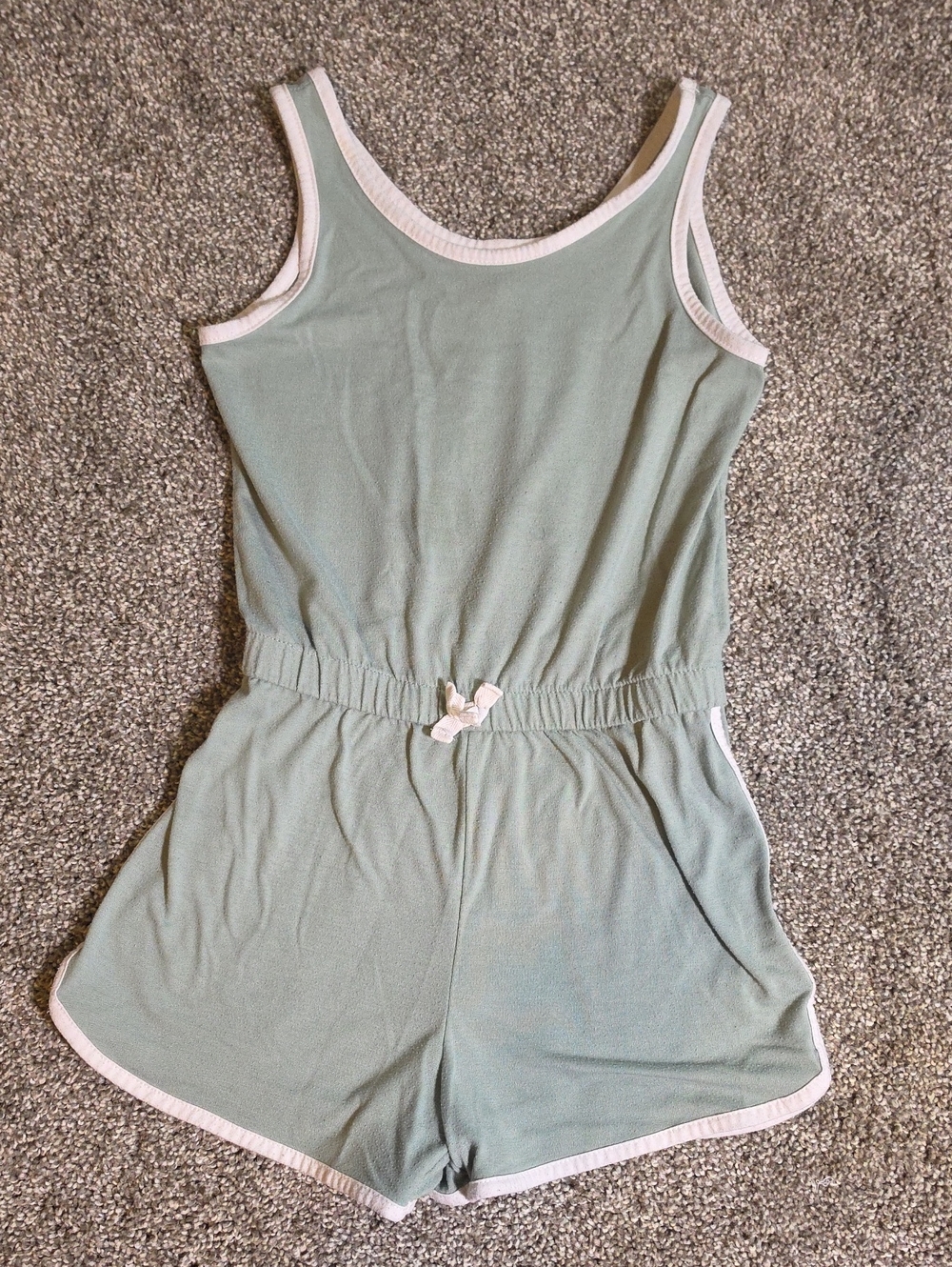 wonder nation Sage Green Tank Romper with White Trim